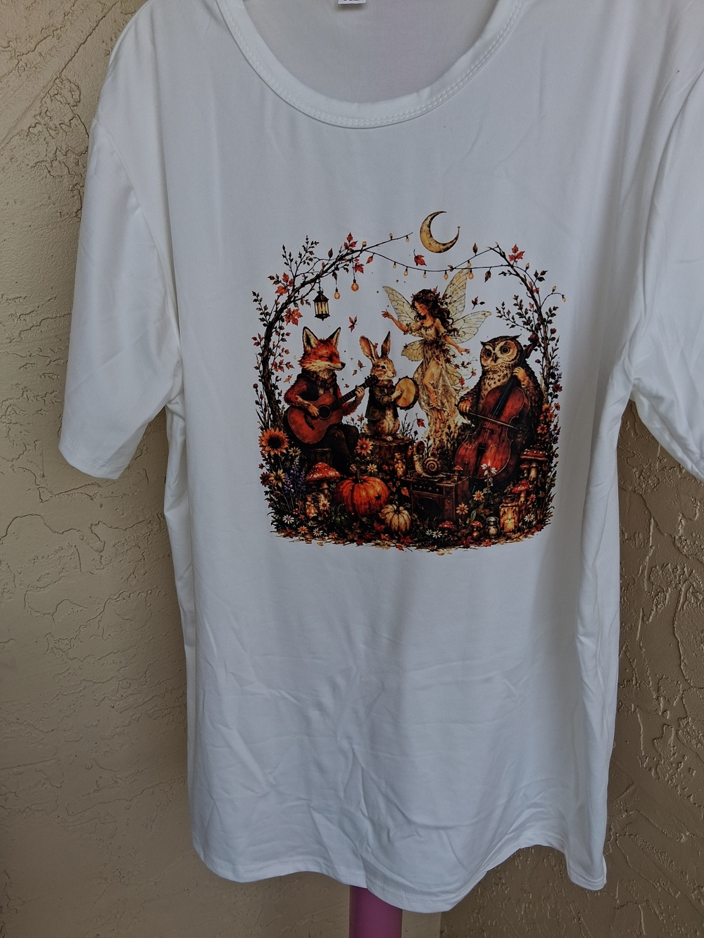 White Short Sleeve Graphic Tee with Autumn Forest Animals